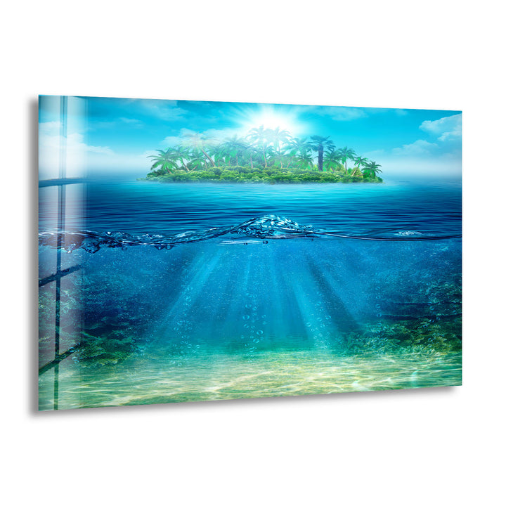 Tropical Island & Ocean Wall Art – Above and Below Water Glass Print