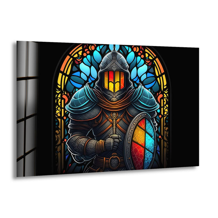 Stained Glass Knight Wall Art – Medieval Warrior Fantasy Decor