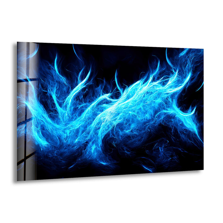 Blue Flame Abstract Glass Wall Art – Fiery Energy & Modern Decor