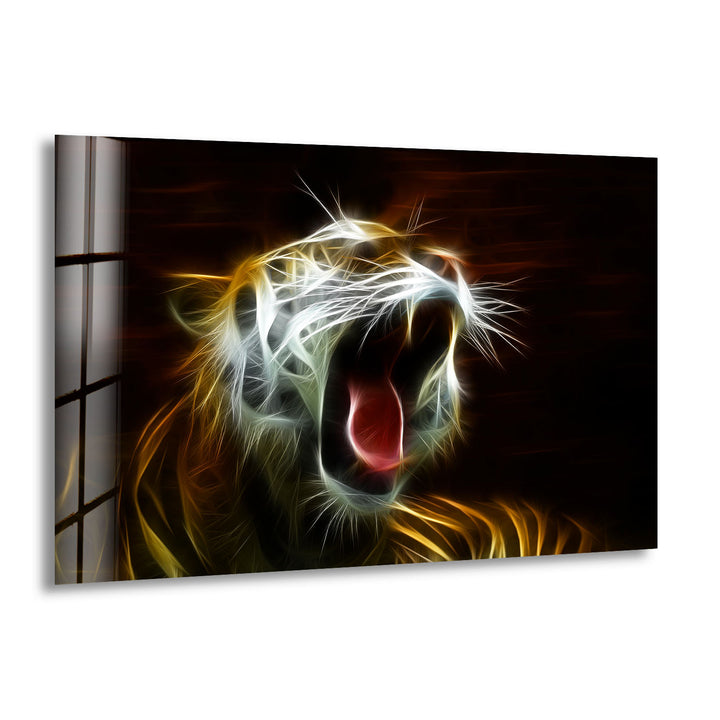 Electric Roar Tiger Wandkunst – Neon Wildtier Glasdruck Dekor