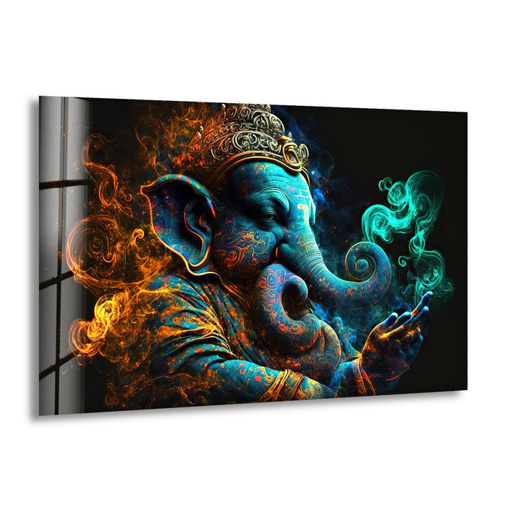 Spiritual Ganesha Wall Art – Vibrant Hindu Deity Glass Print Decor