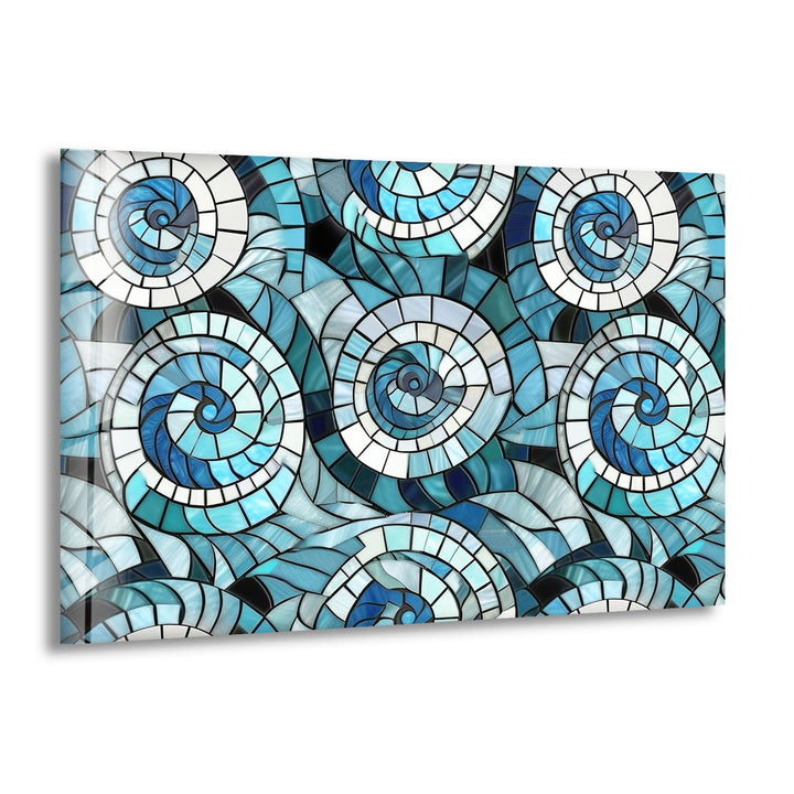 Nautical Spiral Stained Glass Wall Art – Blue Ocean Wave Design