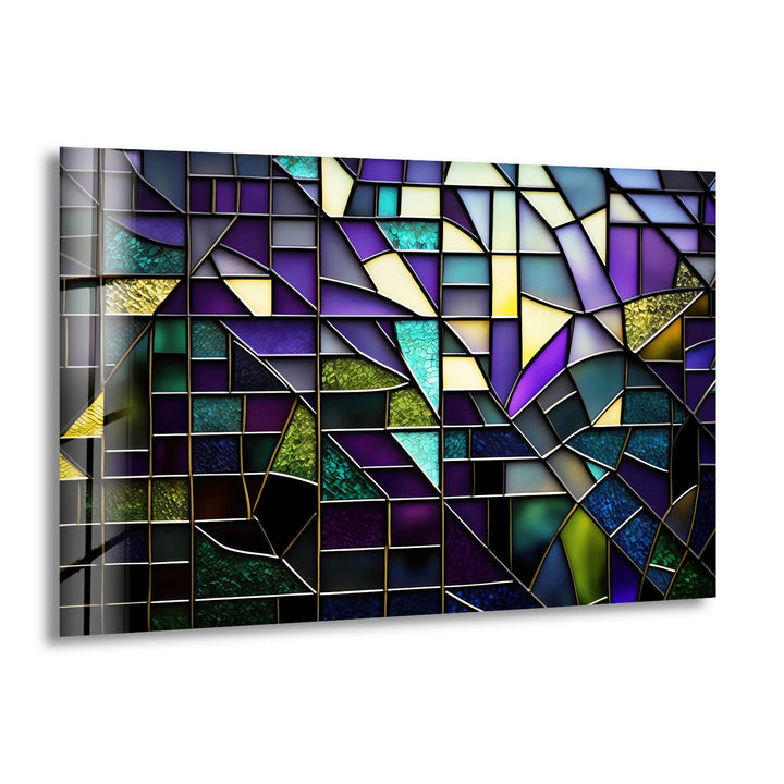 Modern Abstract Stained Glass Wall Art – Purple & Gold Geometric Decor