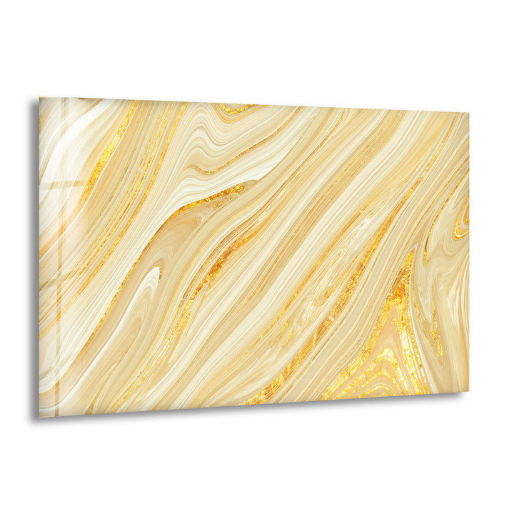Golden Swirl Wall Art – Abstract Marble Glass Print for Luxe Spaces