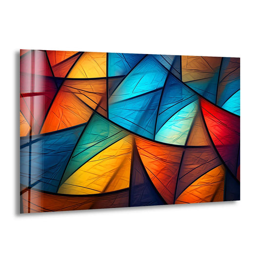 Colorful Abstract Geometric Glass Wall Art – Bold Triangle Pattern Decor - MyPhotoStation