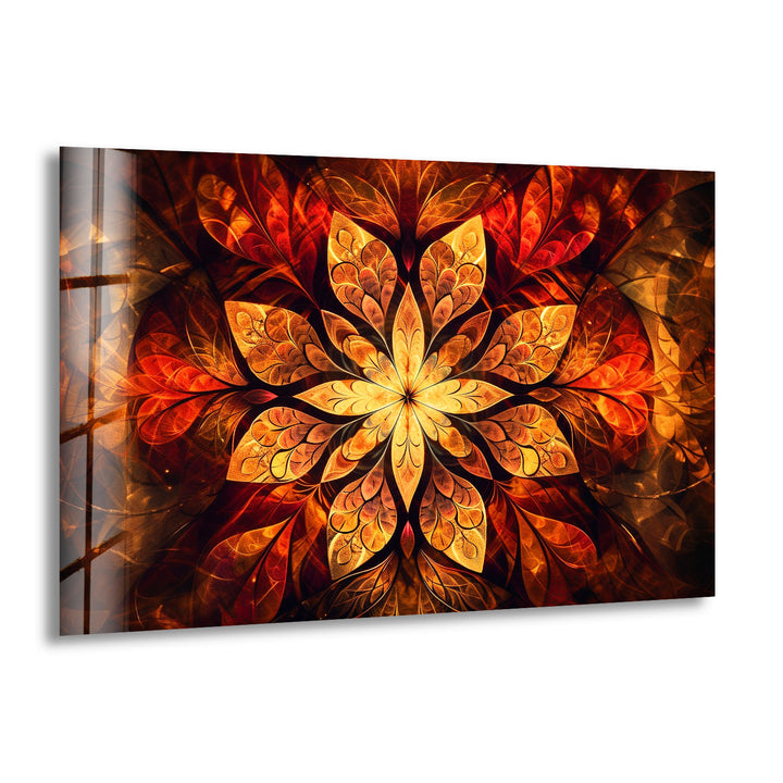 Fiery Mandala Wall Art – Intricate Floral Design with Warm Tones for Home & Office