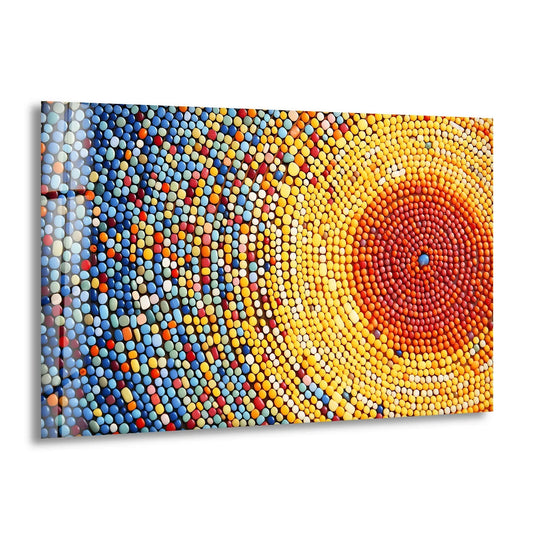 Sunburst Dot Mosaic Glass Wall Art – Vibrant Colorful Circle Pattern - MyPhotoStation