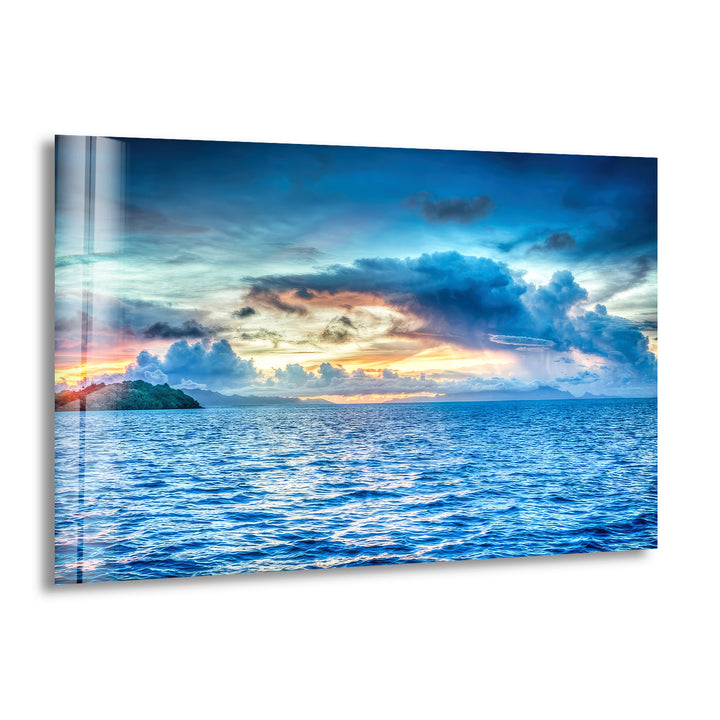 Tropical Sea Horizon Wall Art – Vibrant Ocean Sunset Glass Print for Modern Interiors