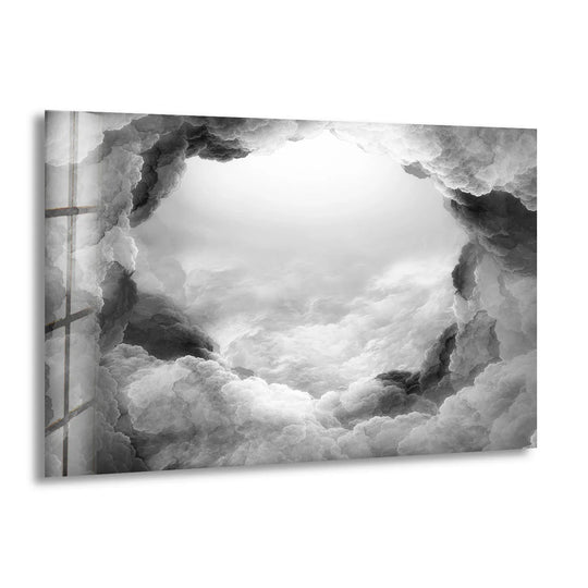 A black and white abstract cloudscape with soft, textured surfaces, a striking decorative wall art piece.