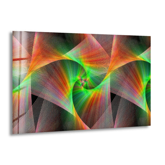 This unique modern wall decor features a cool spectrum spiral design with a vibrant, neon color temperature.