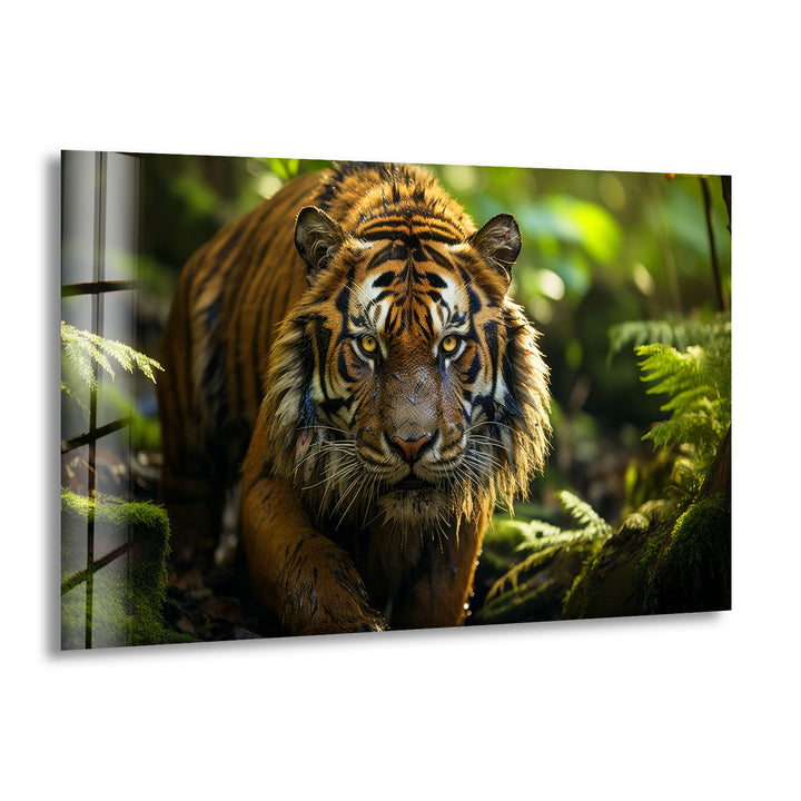 Wilder Tigerblick Wandkunst – Wildes Dschungel-Raubtier-Glasdruck-Dekor