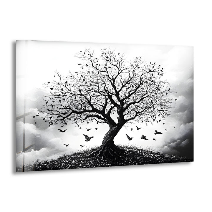 Lonely Tree Glass Wall Art glass art painting, glass art for the Wall
