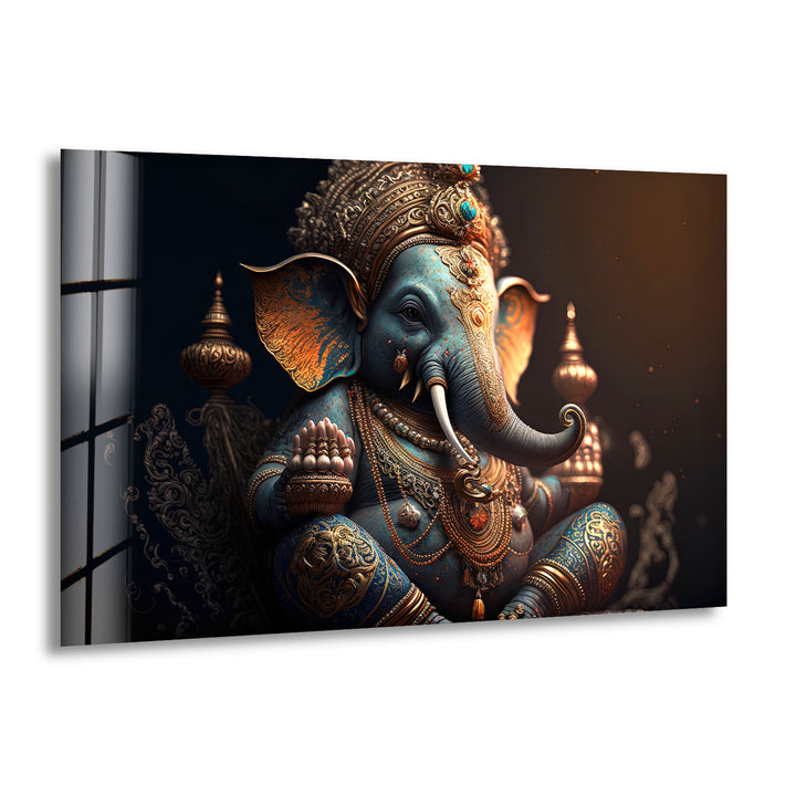 Royal Ganesha Wall Art – Luxurious Hindu Deity Glass Print Décor
