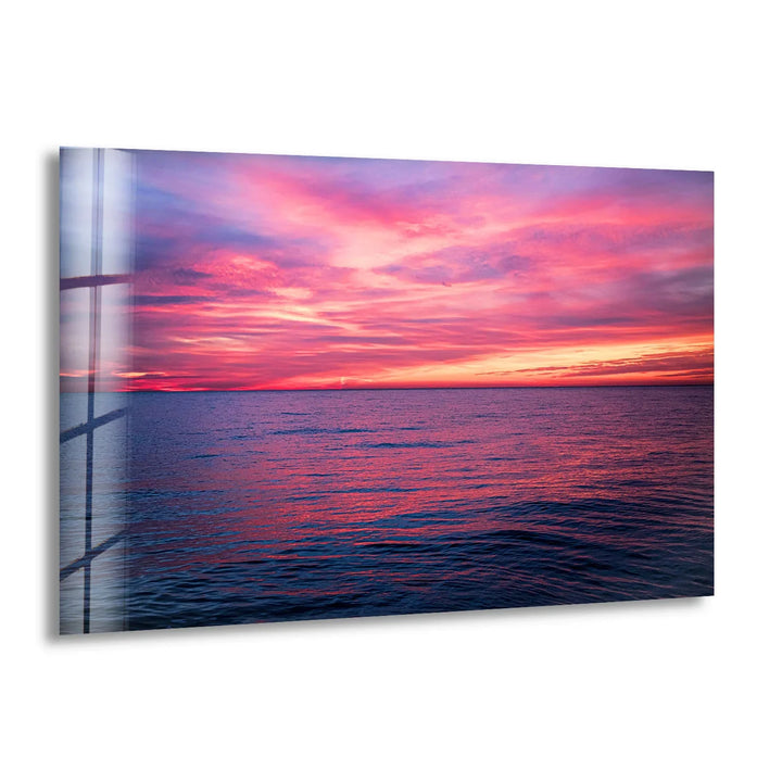 Pink Ocean Sunset Horizon – Serene Seascape Wall Art on Tempered Glass - MyPhotoStation