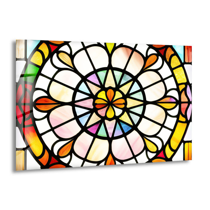 Bunte Buntglas-Wandkunst – Lebendiges Rosenfenster-Glasdesign 