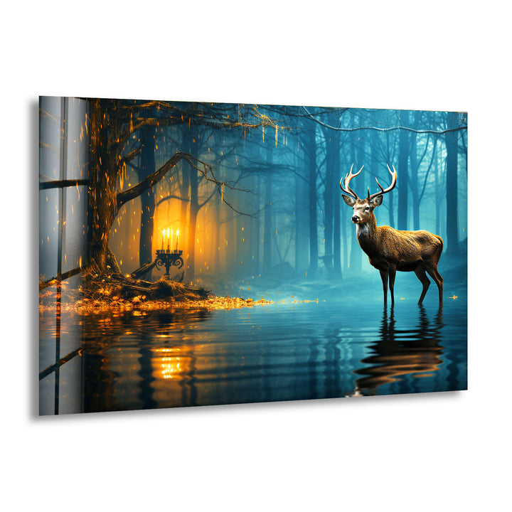 Mystische Wald Hirsch Wandkunst – Verzauberte Natur Glasdruck Dekor