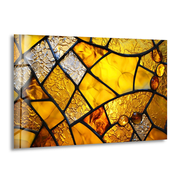 Goldene Buntglas-Wandkunst – Abstrakter strukturierter Glasdruck für Zuhause und Büro