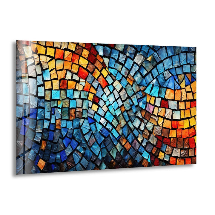 Vibrant Mosaic Wave Glass Wall Art – Colorful Abstract Squares Decor - MyPhotoStation
