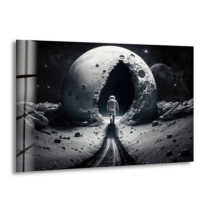 Astronaut Moonwalk Wall Art – Surreal Space Glass Print