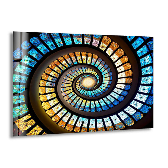 Spiral Stained Glass Window Art – Vibrant Mosaic Spiral for Home Decor - MyPhotoStation