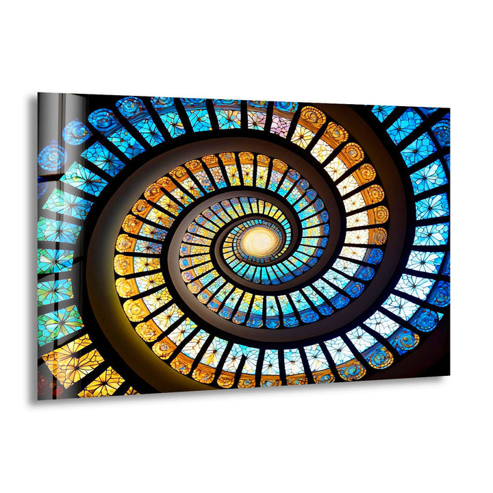 Spiral Stained Glass Window Art – Vibrant Mosaic Spiral for Home Decor