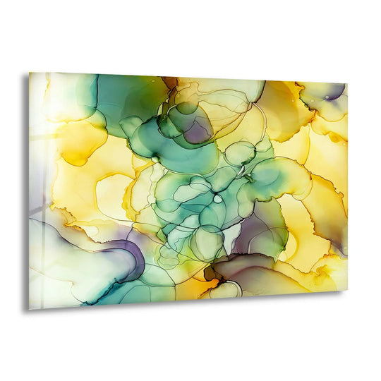 Yellow Green Abstract Wall Art – Modern Glass Print for Bright Interiors - MyPhotoStation