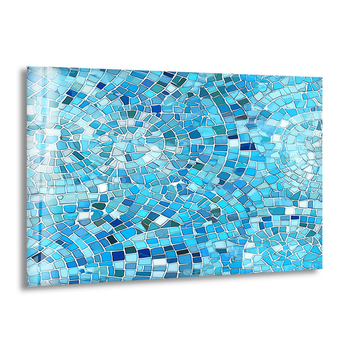 Aqua Blue Mosaic Glass Wall Art – Coastal Geometric Decor for Bathroom & Spa