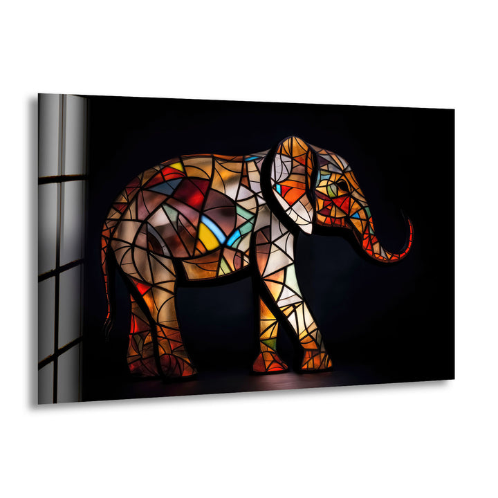 Stained Glass Elephant Wall Art – Colorful Animal Glass Print for Modern Decor
