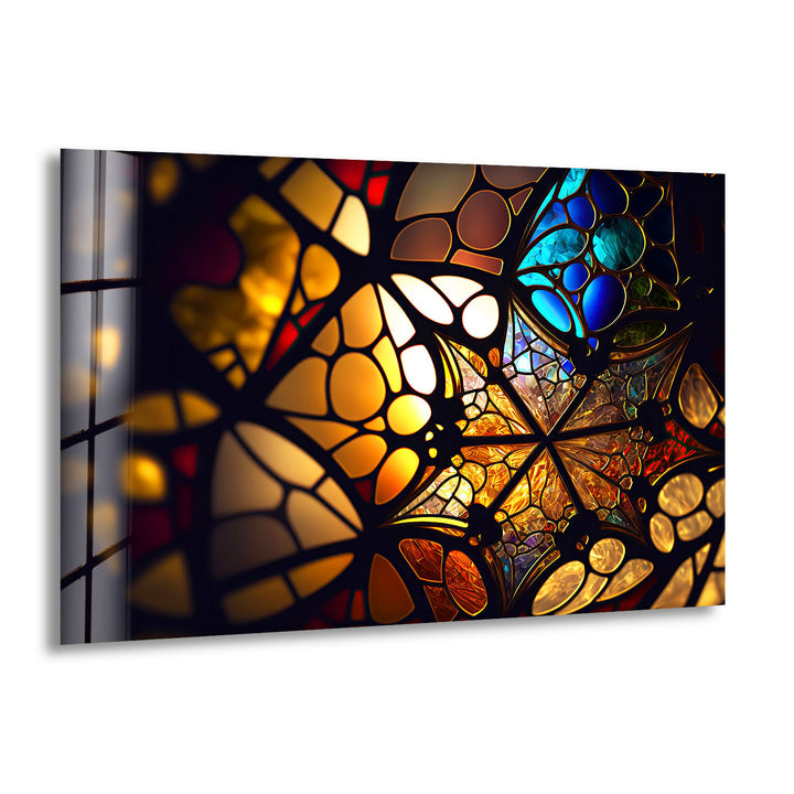 Goldene Buntglas-Wandkunst – Beleuchtete Mosaik-Lichtreflexionen