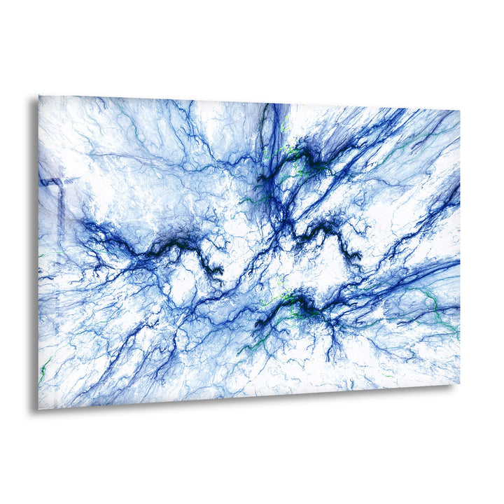 Electric Blue Vein Wall Art – Abstract Lightning-Inspired Glass Print