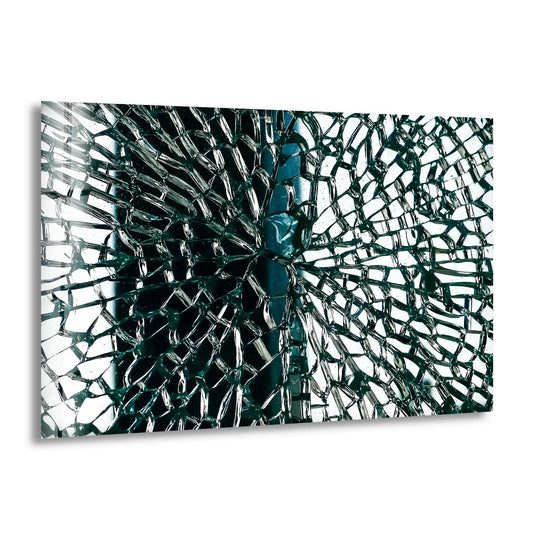 Fractured glass pattern wall art creates a dramatic focal point with its shattered abstract glass print.
