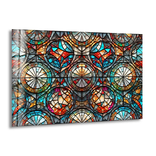 Kaleidoscope Stained Glass Wall Art – Intricate Symmetry, Colorful Window Panel Decor - MyPhotoStation