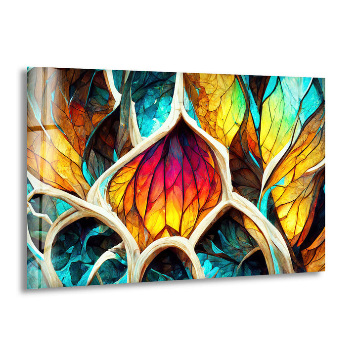 Von der Natur inspirierte Buntglas-Wandkunst – Abstraktes Blattdesign 