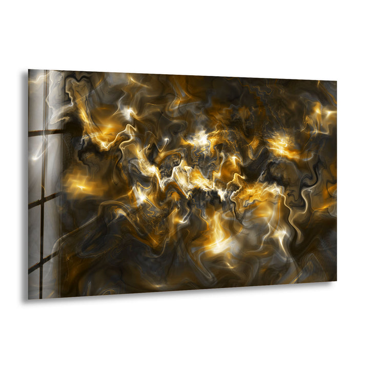 Golden Energy Wall Art – Abstract Marble Glass Print for Interiors