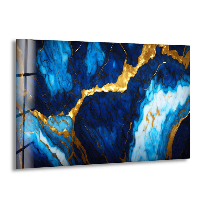 Blue Marble Gold Vein Wall Art – Luxurious Glass Print in Deep Navy and Metallic Accents for Elegant Modern Spaces - MyPhotoStation