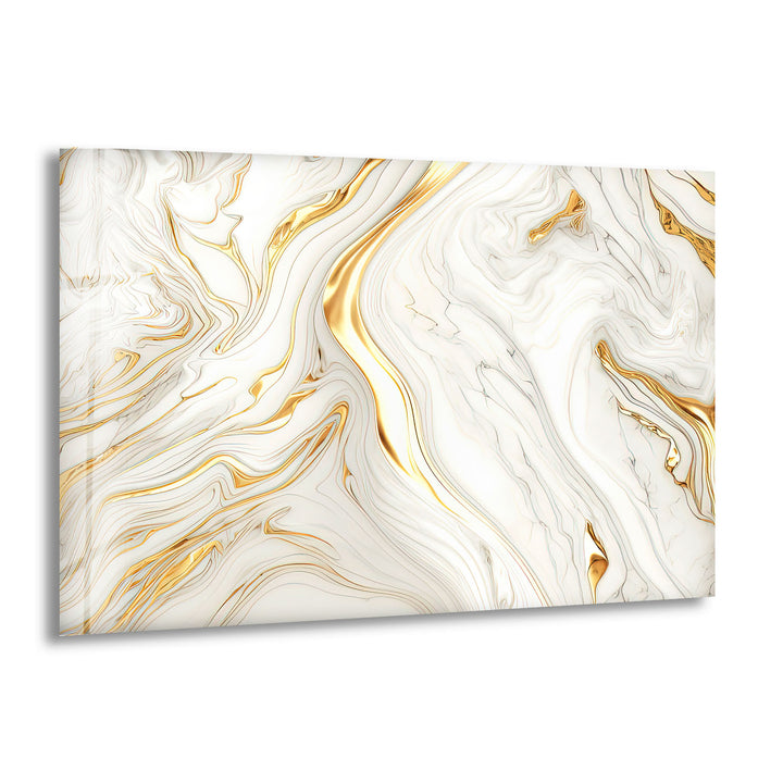 White & Gold Marble Glass Wall Art – Elegant Luxury Abstract Design