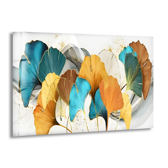 Turquoise & Orange Flower glass art features the softest delicate floral petals against a white background.