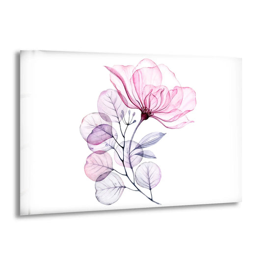 Darkest centers define this blush botanical wall art, a pink flower glass print that provides unique floral wall prints.