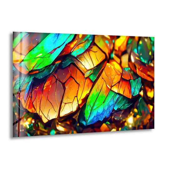 Iridescent Leaf Abstract Glass Wall Art – Vibrant Botanical Decor - MyPhotoStation