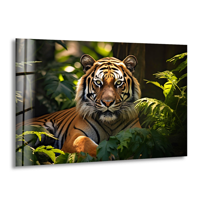 Majestätische Tiger-Wandkunst – Dschungel-Wildtier-Glasdruck-Dekor 