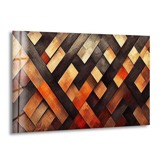 This glass wall art prints showcase premium material quality with its intricate geometric wooden texture design.