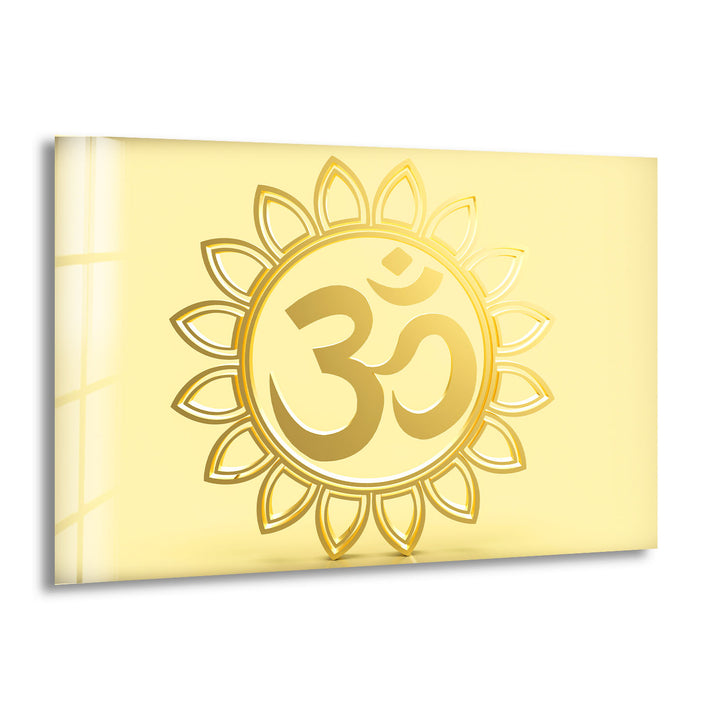 Goldenes Om-Symbol Wandkunst – Spirituelles Hindu-Dekor Glasdruck