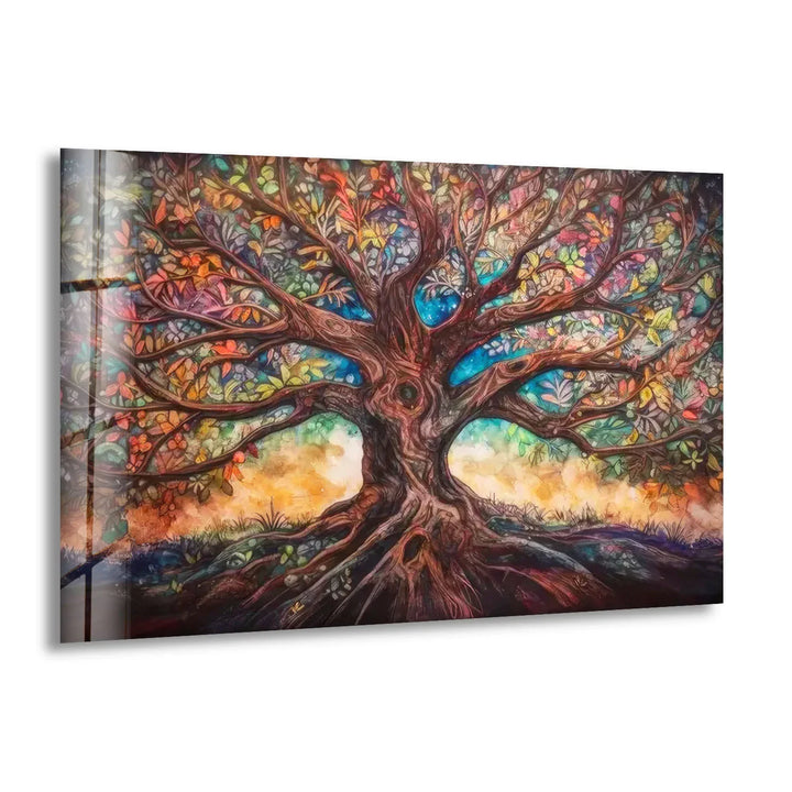 Enchanted Tree of Life Wall Art – Multicolor Fantasy Forest Glass Print - MyPhotoStation