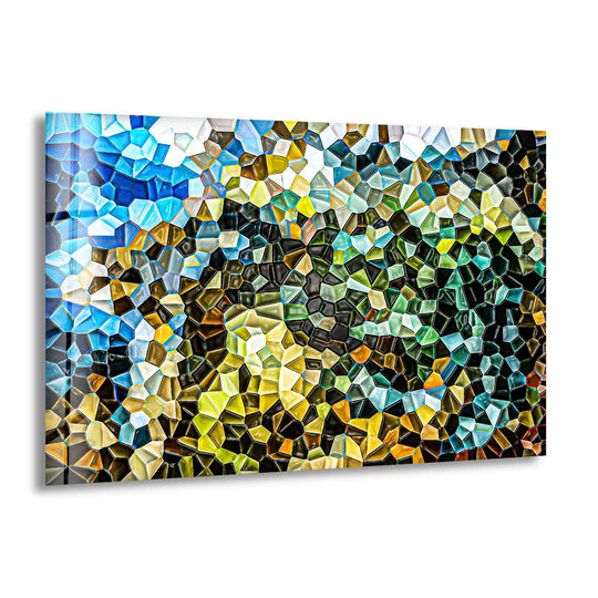 Abstract Mosaic Landscape Glass Wall Art – Colorful Geometric Nature Design - MyPhotoStation