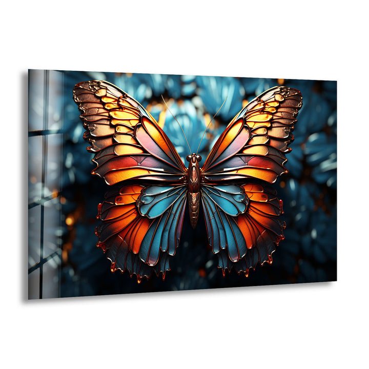 Metallische Schmetterlings-Wandkunst – Lebendiges Glasdruck-Dekor 