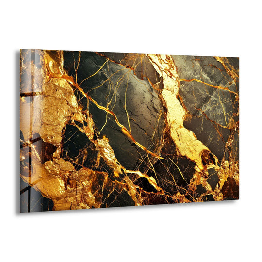 Gold Marble Abstract Wall Art – Luxury Black and Gold Glass Print Design - MyPhotoStation