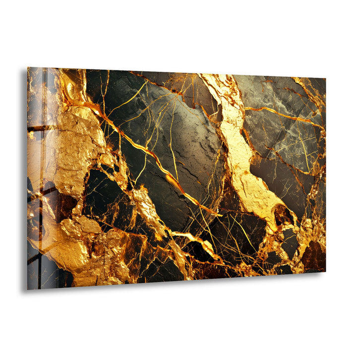 Gold Marble Abstract Wall Art – Luxury Black and Gold Glass Print Design