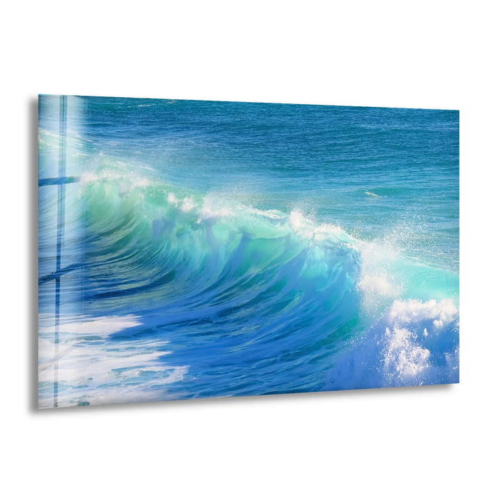 Crystal Blue Ocean Wave Wall Art – Tempered Glass Surf Seascape Print - MyPhotoStation