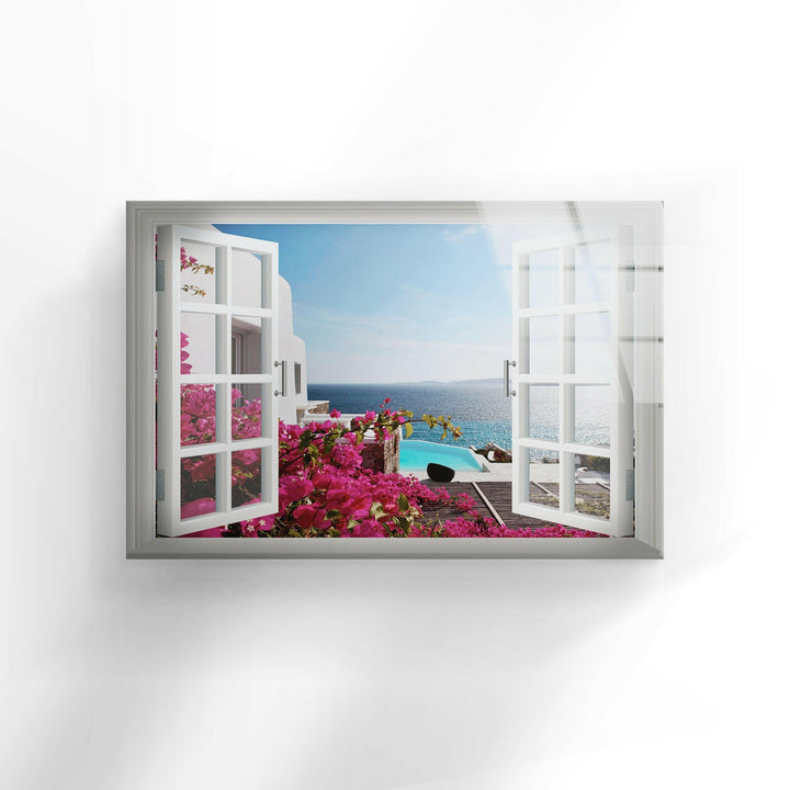 A stunning landscape photo for sale showcasing a dreamy ocean view through open windows.

