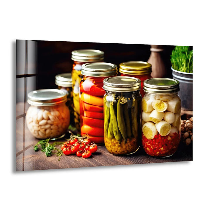 Rustic Kitchen Wall Art – Colorful Pickled Vegetables in Glass Jars Print - MyPhotoStation